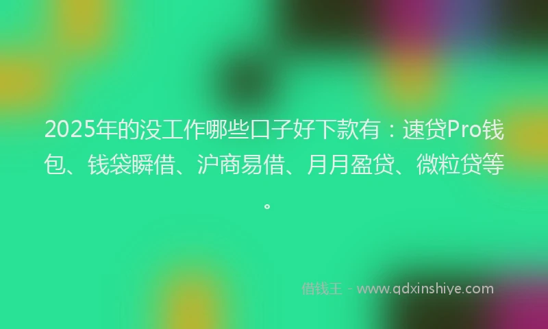 2025年的没工作哪些口子好下款有：速贷Pro钱包、钱袋瞬借、沪商易借、月月盈贷、微粒贷等。