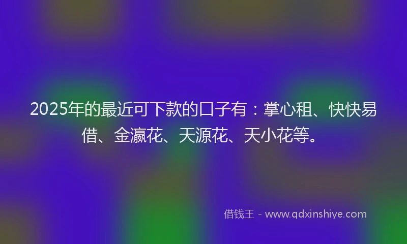 2025年的最近可下款的口子有:掌心租、快快易借、金瀛花、天源花、天小花等。