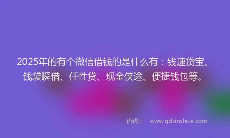 2025年的有个微信借钱的是什么有：钱速贷宝、钱袋瞬借、任性贷、现金侠途、便捷钱包等。
