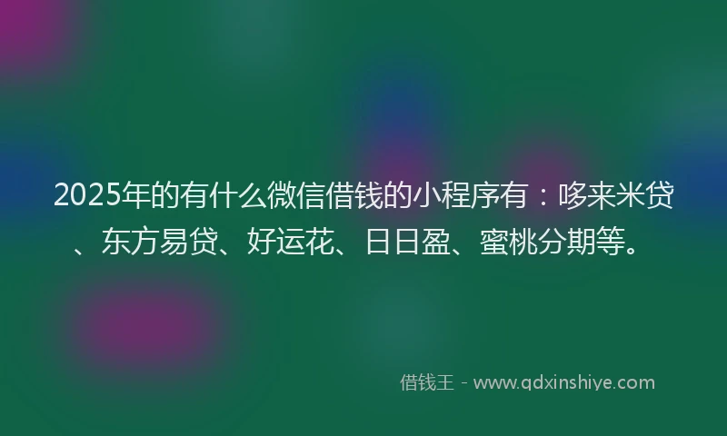2025年的有什么微信借钱的小程序有：哆来米贷、东方易贷、好运花、日日盈、蜜桃分期等。