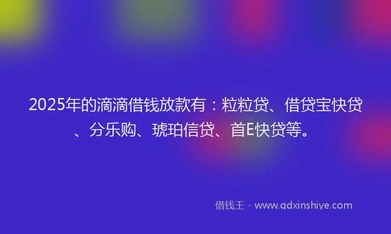 2025年的滴滴借钱放款有：粒粒贷、借贷宝快贷、分乐购、琥珀信贷、首E快贷等。