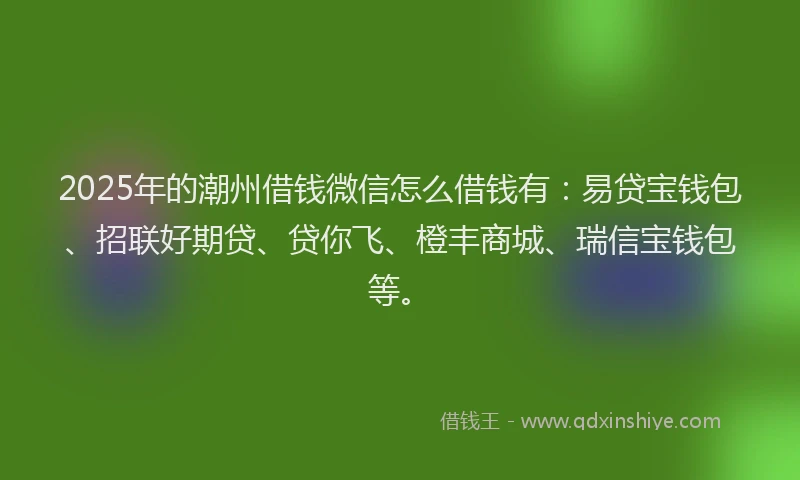 2025年的潮州借钱微信怎么借钱有：易贷宝钱包、招联好期贷、贷你飞、橙丰商城、瑞信宝钱包等。