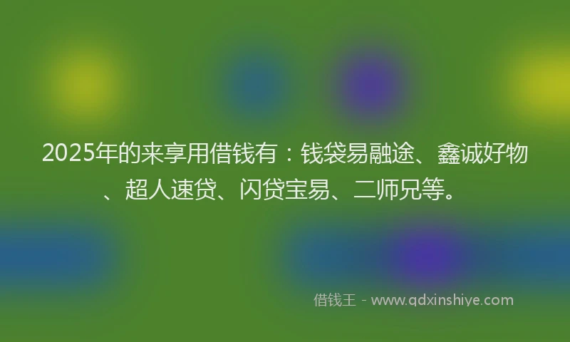 2025年的来享用借钱有：钱袋易融途、鑫诚好物、超人速贷、闪贷宝易、二师兄等。