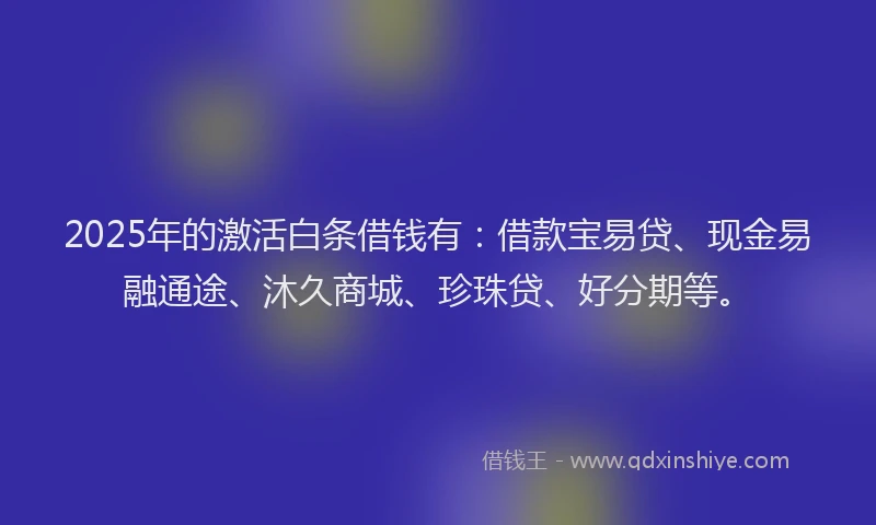 2025年的激活白条借钱有：借款宝易贷、现金易融通途、沐久商城、珍珠贷、好分期等。