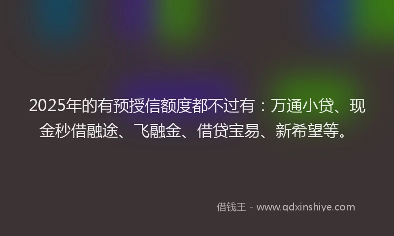 2025年的有预授信额度都不过有:万通小贷、现金秒借融途、飞融金、借贷宝易、新希望等。