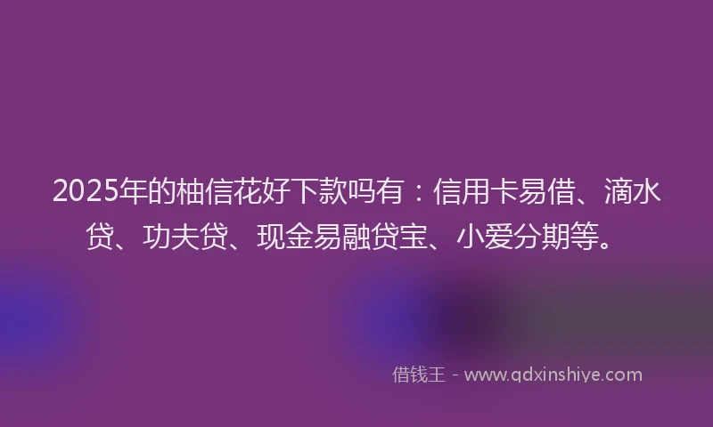 2025年的柚信花好下款吗有：信用卡易借、滴水贷、功夫贷、现金易融贷宝、小爱分期等。