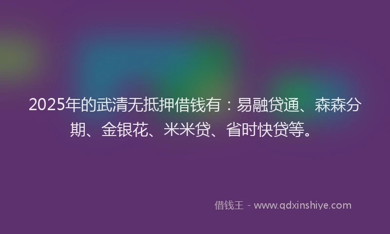 2025年的武清无抵押借钱有：易融贷通、森森分期、金银花、米米贷、省时快贷等。