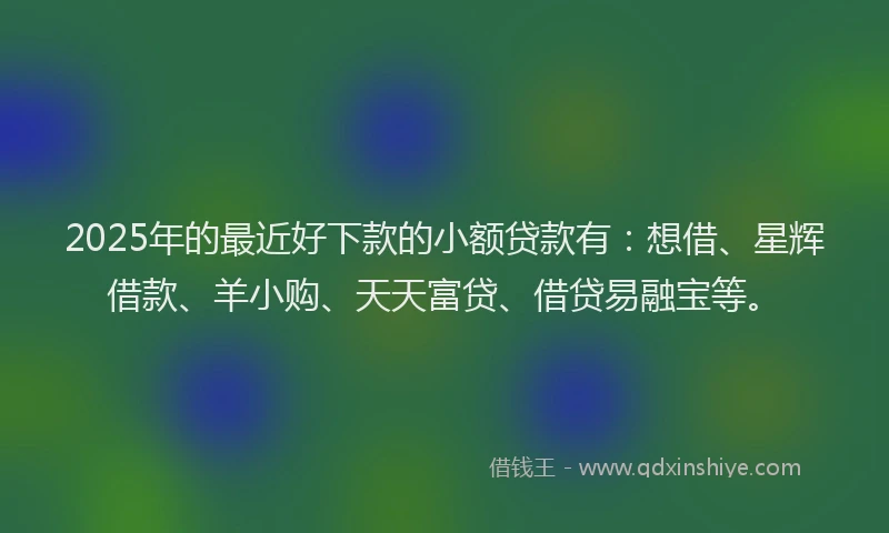 2025年的最近好下款的小额贷款有：想借、星辉借款、羊小购、天天富贷、借贷易融宝等。