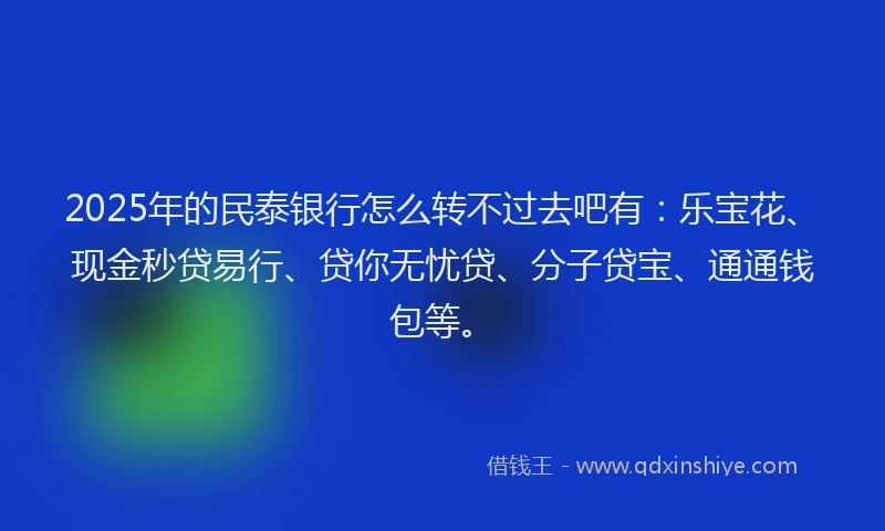 2025年的民泰银行怎么转不过去吧有：乐宝花、现金秒贷易行、贷你无忧贷、分子贷宝、通通钱包等。