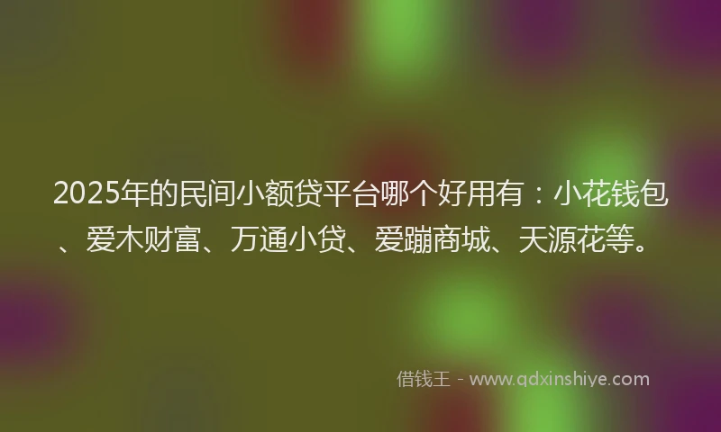 2025年的民间小额贷平台哪个好用有：小花钱包、爱木财富、万通小贷、爱蹦商城、天源花等。