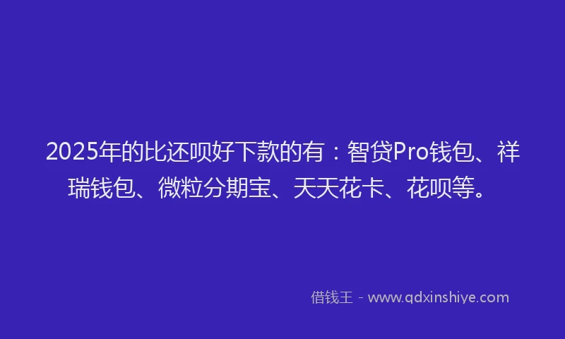2025年的比还呗好下款的有：智贷Pro钱包、祥瑞钱包、微粒分期宝、天天花卡、花呗等。