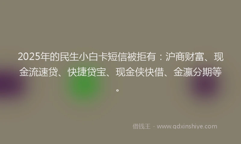 2025年的民生小白卡短信被拒有：沪商财富、现金流速贷、快捷贷宝、现金侠快借、金瀛分期等。