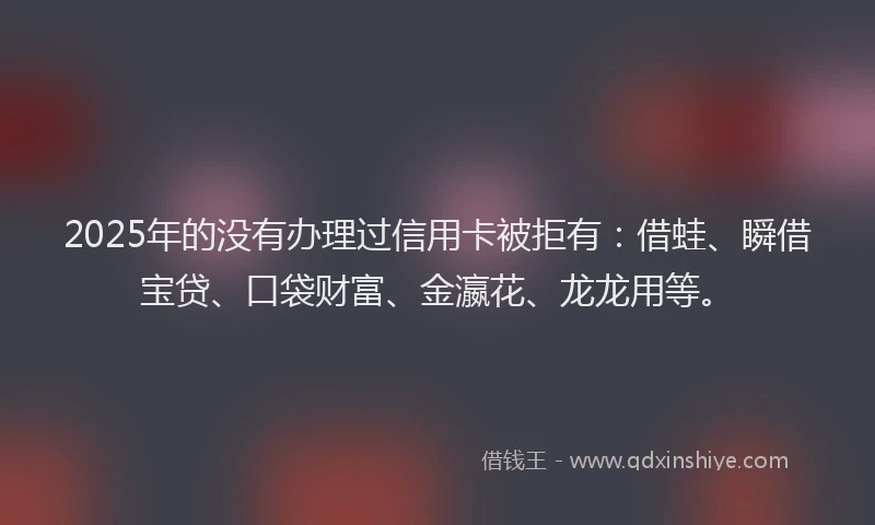 2025年的没有办理过信用卡被拒有：借蛙、瞬借宝贷、口袋财富、金瀛花、龙龙用等。