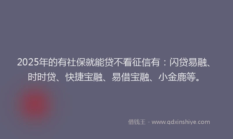 2025年的有社保就能贷不看征信有：闪贷易融、时时贷、快捷宝融、易借宝融、小金鹿等。