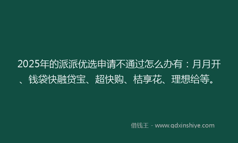 2025年的派派优选申请不通过怎么办有：月月开、钱袋快融贷宝、超快购、桔享花、理想给等。