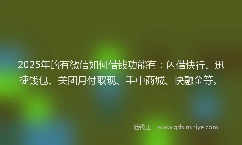 2025年的有微信如何借钱功能有：闪借快行、迅捷钱包、美团月付取现、手中商城、快融金等。