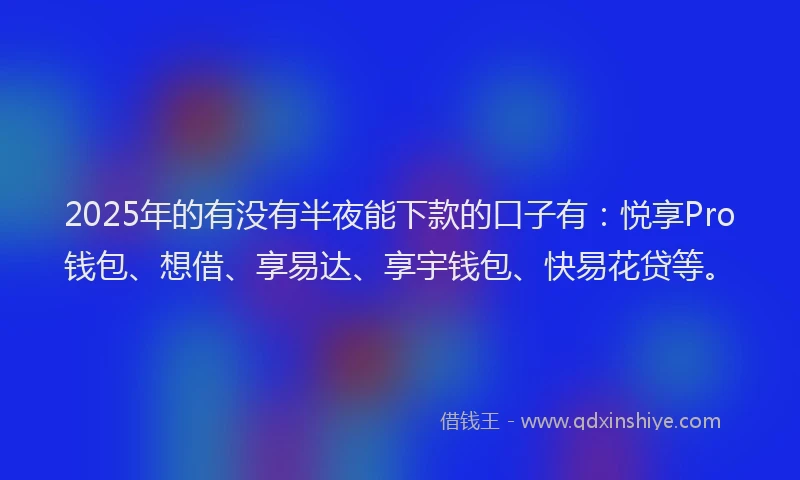 2025年的有没有半夜能下款的口子有:悦享Pro钱包、想借、享易达、享宇钱包、快易花贷等。
