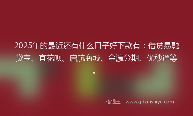 2025年的最近还有什么口子好下款有：借贷易融贷宝、宜花呗、启航商城、金瀛分期、优秒通等。