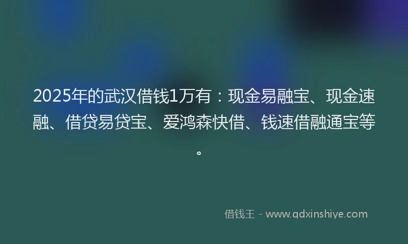 2025年的武汉借钱1万有：现金易融宝、现金速融、借贷易贷宝、爱鸿森快借、钱速借融通宝等。