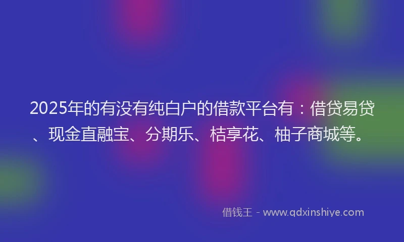 2025年的有没有纯白户的借款平台有：借贷易贷、现金直融宝、分期乐、桔享花、柚子商城等。