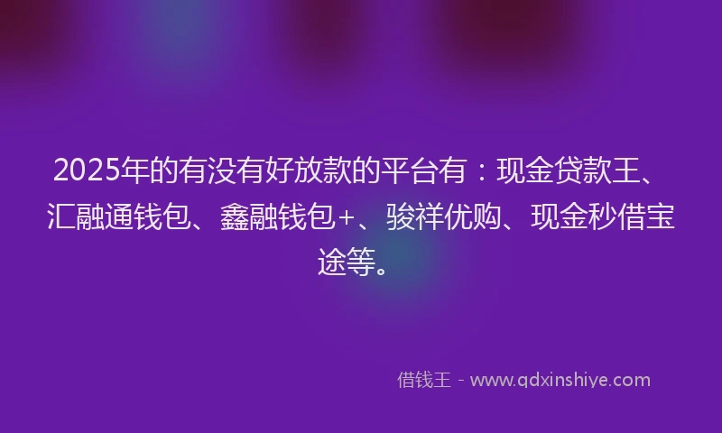 2025年的有没有好放款的平台有:现金贷款王、汇融通钱包、鑫融钱包+、骏祥优购、现金秒借宝途等。