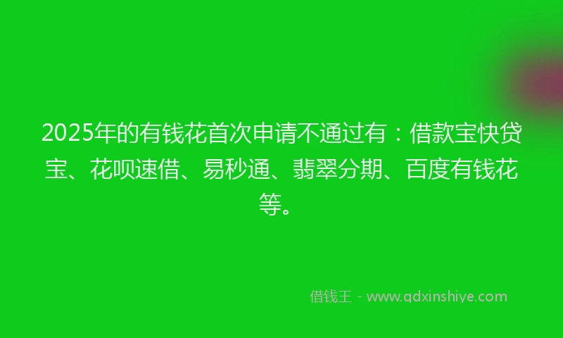 2025年的有钱花首次申请不通过有:借款宝快贷宝、花呗速借、易秒通、翡翠分期、百度有钱花等。