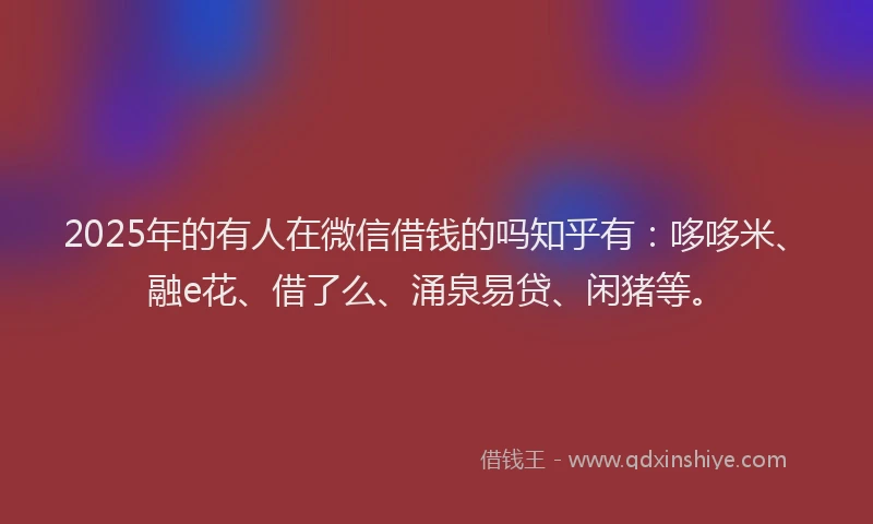 2025年的有人在微信借钱的吗知乎有：哆哆米、融e花、借了么、涌泉易贷、闲猪等。