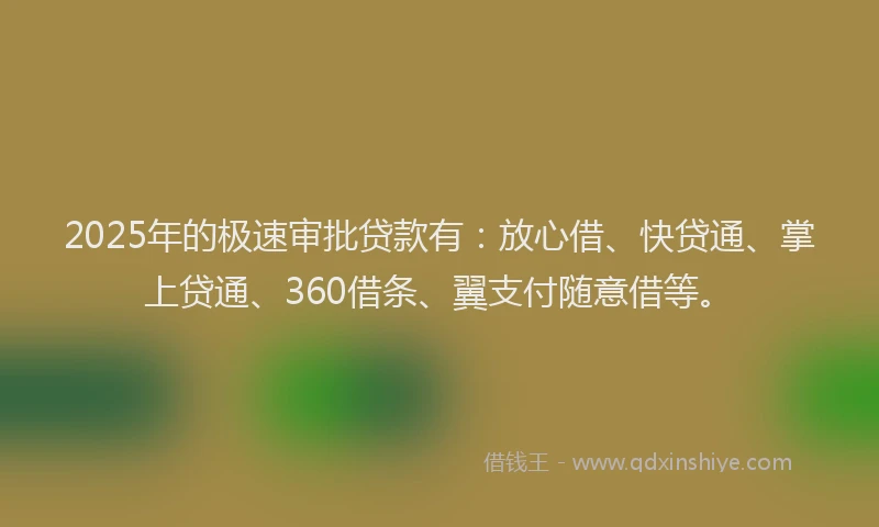 2025年的极速审批贷款有：放心借、快贷通、掌上贷通、360借条、翼支付随意借等。