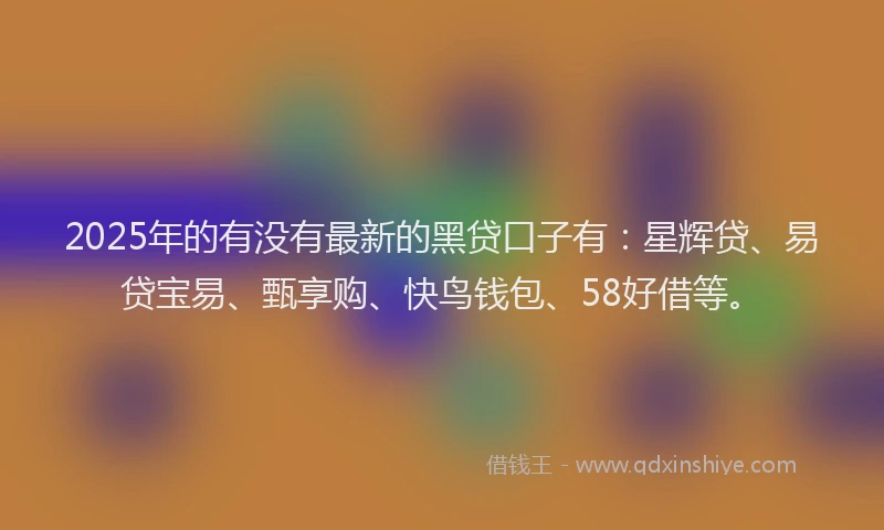 2025年的有没有最新的黑贷口子有：星辉贷、易贷宝易、甄享购、快鸟钱包、58好借等。