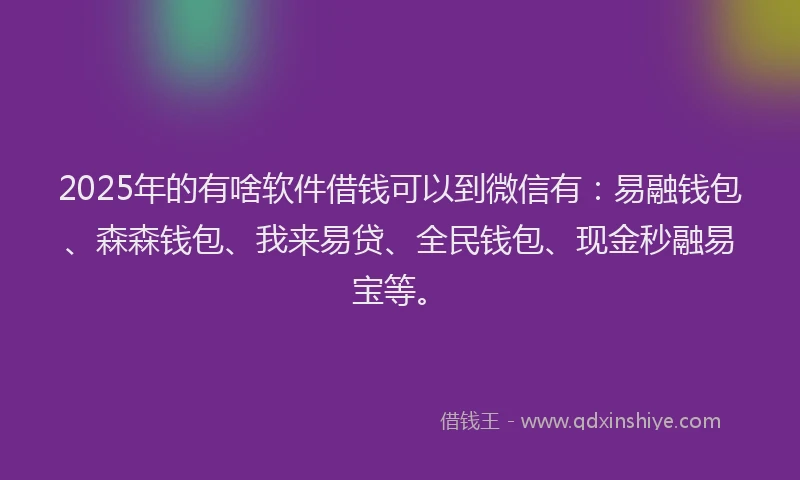 2025年的有啥软件借钱可以到微信有：易融钱包、森森钱包、我来易贷、全民钱包、现金秒融易宝等。