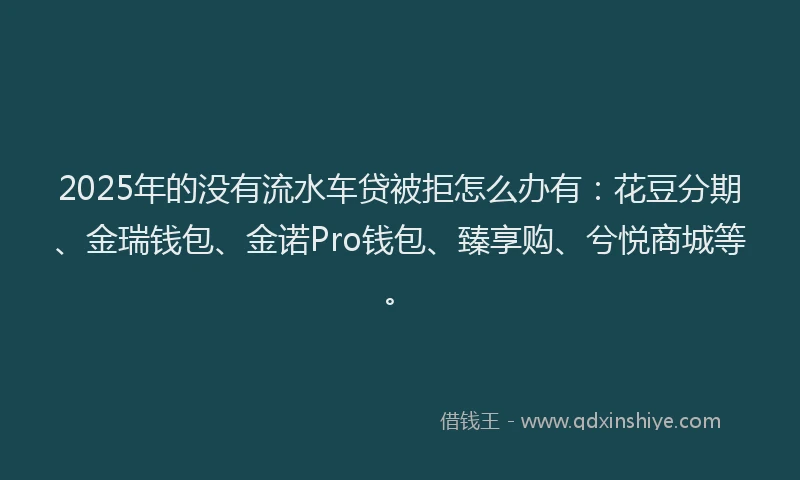 2025年的没有流水车贷被拒怎么办有：花豆分期、金瑞钱包、金诺Pro钱包、臻享购、兮悦商城等。