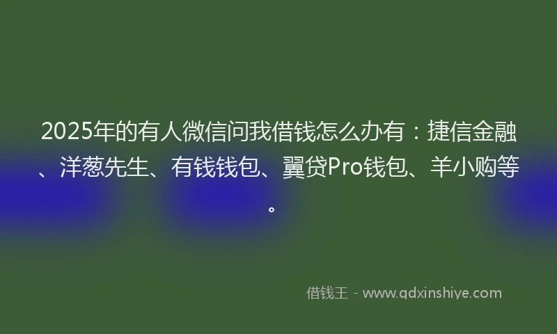 2025年的有人微信问我借钱怎么办有：捷信金融、洋葱先生、有钱钱包、翼贷Pro钱包、羊小购等。