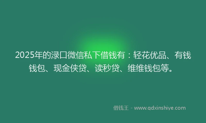 2025年的渌口微信私下借钱有：轻花优品、有钱钱包、现金侠贷、读秒贷、维维钱包等。