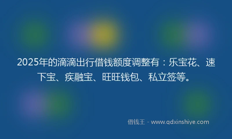 2025年的滴滴出行借钱额度调整有：乐宝花、速下宝、疾融宝、旺旺钱包、私立签等。