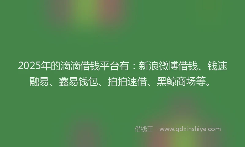 2025年的滴滴借钱平台有：新浪微博借钱、钱速融易、鑫易钱包、拍拍速借、黑鲸商场等。