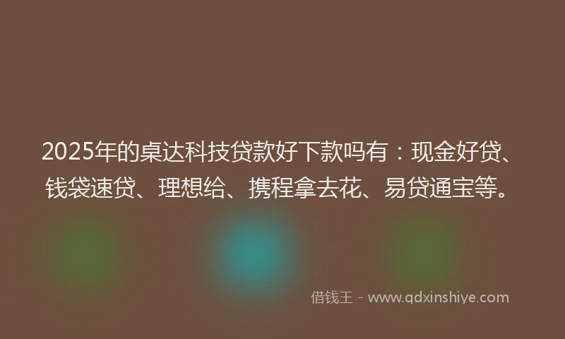 2025年的桌达科技贷款好下款吗有：现金好贷、钱袋速贷、理想给、携程拿去花、易贷通宝等。