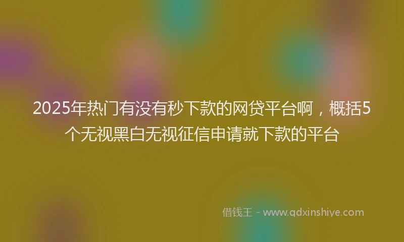 2025年热门有没有秒下款的网贷平台啊，概括5个无视黑白无视征信申请就下款的平台