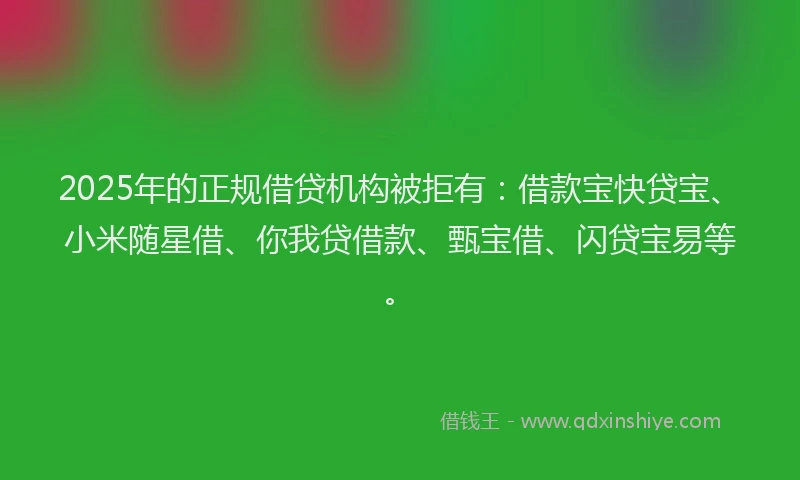 2025年的正规借贷机构被拒有：借款宝快贷宝、小米随星借、你我贷借款、甄宝借、闪贷宝易等。