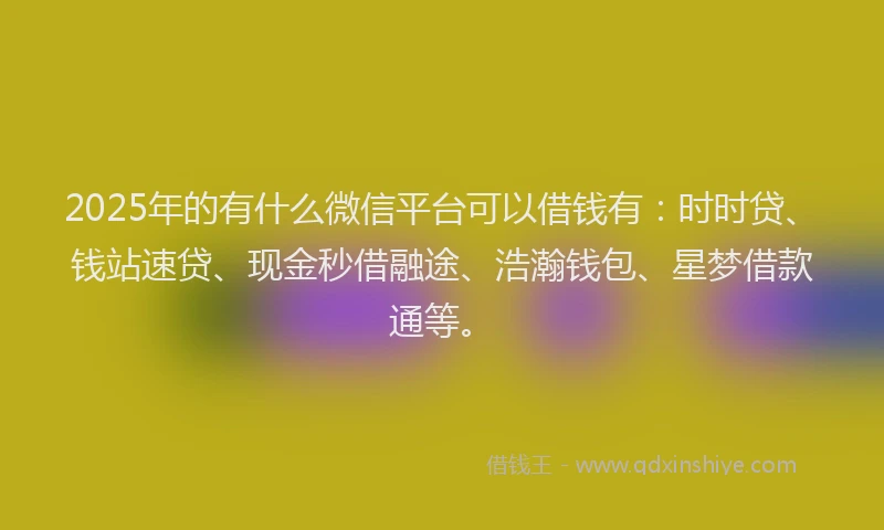 2025年的有什么微信平台可以借钱有：时时贷、钱站速贷、现金秒借融途、浩瀚钱包、星梦借款通等。