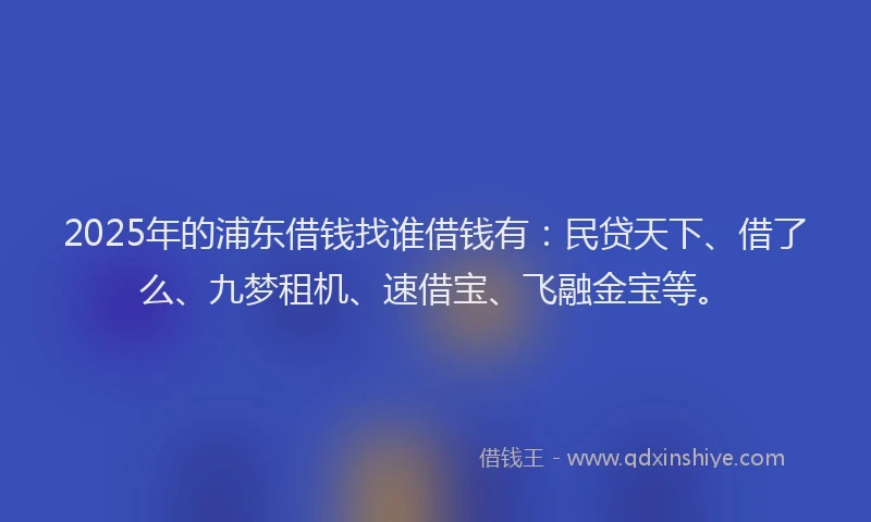 2025年的浦东借钱找谁借钱有：民贷天下、借了么、九梦租机、速借宝、飞融金宝等。
