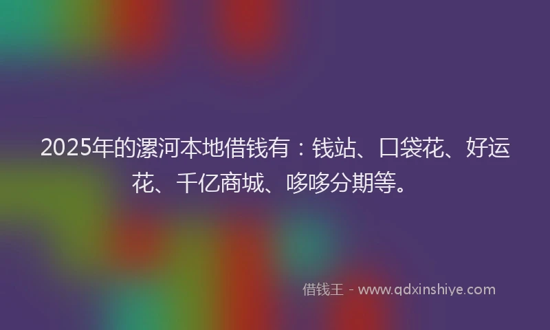 2025年的漯河本地借钱有:钱站、口袋花、好运花、千亿商城、哆哆分期等。