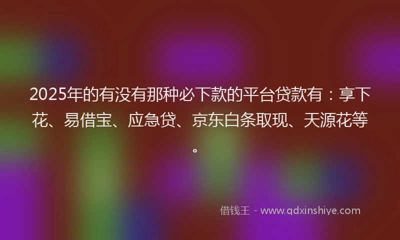 2025年的有没有那种必下款的平台贷款有：享下花、易借宝、应急贷、京东白条取现、天源花等。