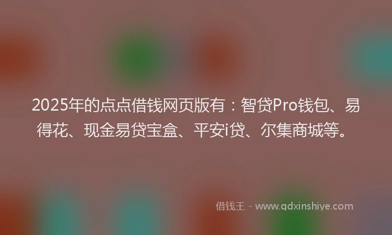 2025年的点点借钱网页版有：智贷Pro钱包、易得花、现金易贷宝盒、平安i贷、尔集商城等。