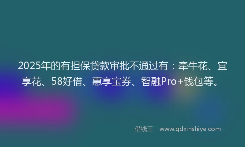 2025年的有担保贷款审批不通过有：牵牛花、宜享花、58好借、惠享宝券、智融Pro+钱包等。