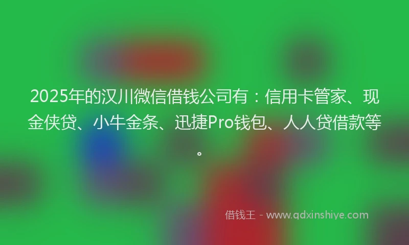 2025年的汉川微信借钱公司有：信用卡管家、现金侠贷、小牛金条、迅捷Pro钱包、人人贷借款等。