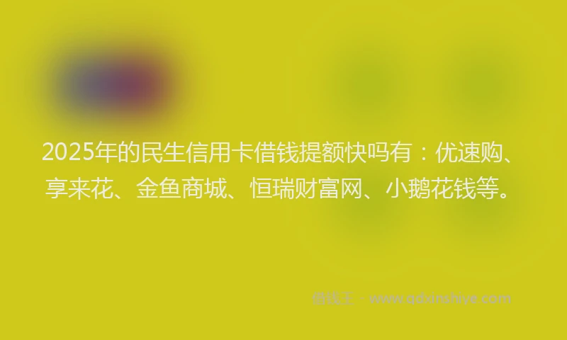 2025年的民生信用卡借钱提额快吗有：优速购、享来花、金鱼商城、恒瑞财富网、小鹅花钱等。