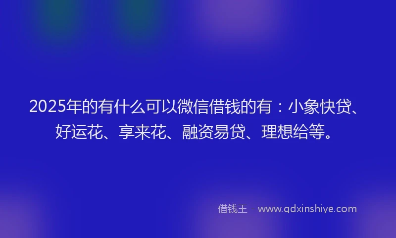 2025年的有什么可以微信借钱的有：小象快贷、好运花、享来花、融资易贷、理想给等。