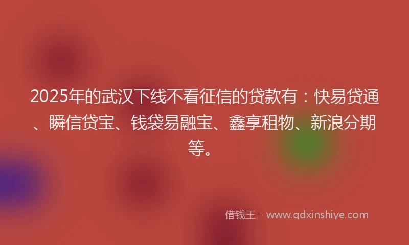 2025年的武汉下线不看征信的贷款有：快易贷通、瞬信贷宝、钱袋易融宝、鑫享租物、新浪分期等。