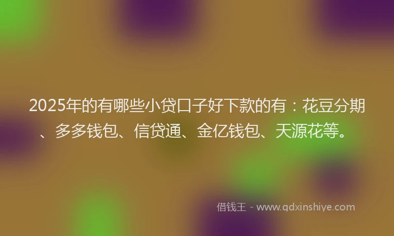 2025年的有哪些小贷口子好下款的有:花豆分期、多多钱包、信贷通、金亿钱包、天源花等。