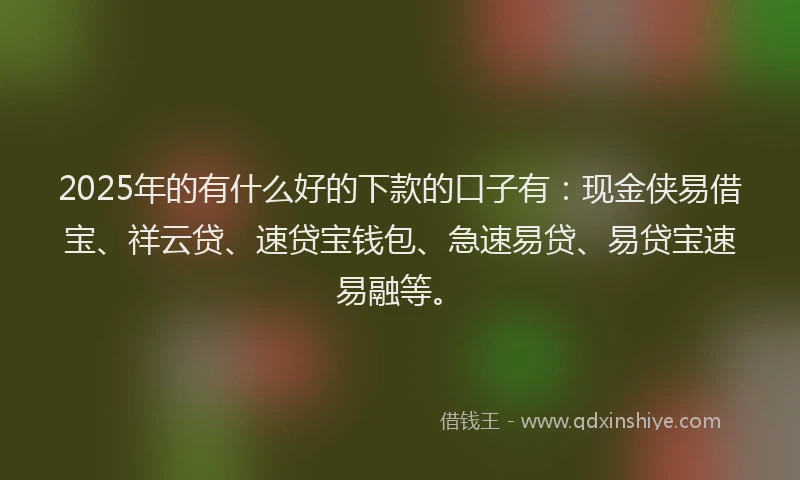 2025年的有什么好的下款的口子有:现金侠易借宝、祥云贷、速贷宝钱包、急速易贷、易贷宝速易融等。